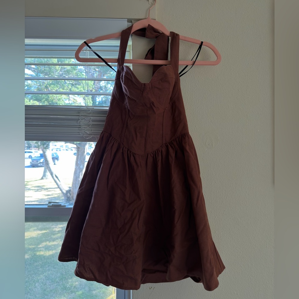 Princess Polly Chocolate Brown Halter Corset Mini Dress Size 4